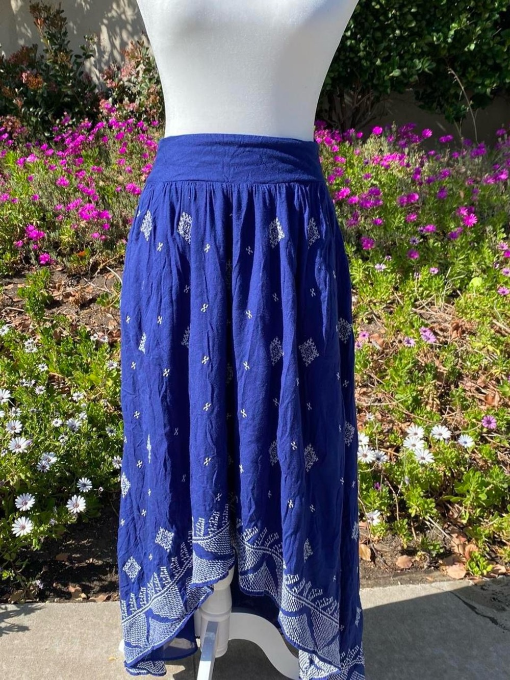 Blue Embroidered Maxi Skirt - Lightweight Boho Style